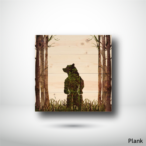 Wood Wall Art Print - Bear in the Woods (14x14, Plank)