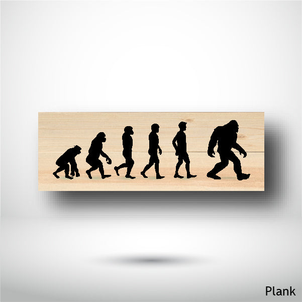 Wood Wall Art Print - The Sasquatch Evolution (7x21, Plank)